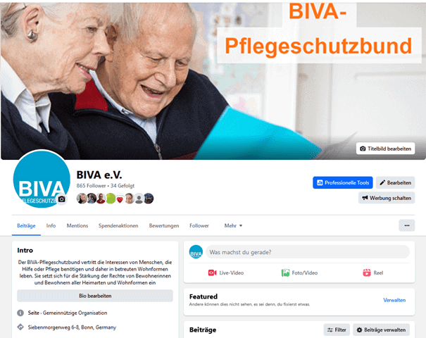 Screenshot der BIVA-Facebookseite