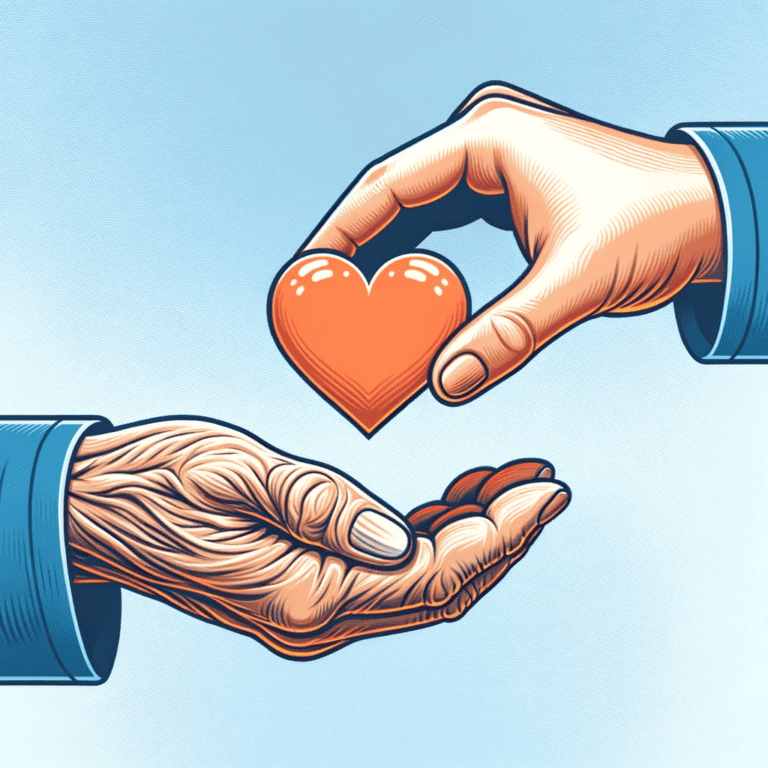 Spenden: Junge Hand gibt Herz in alte Hand